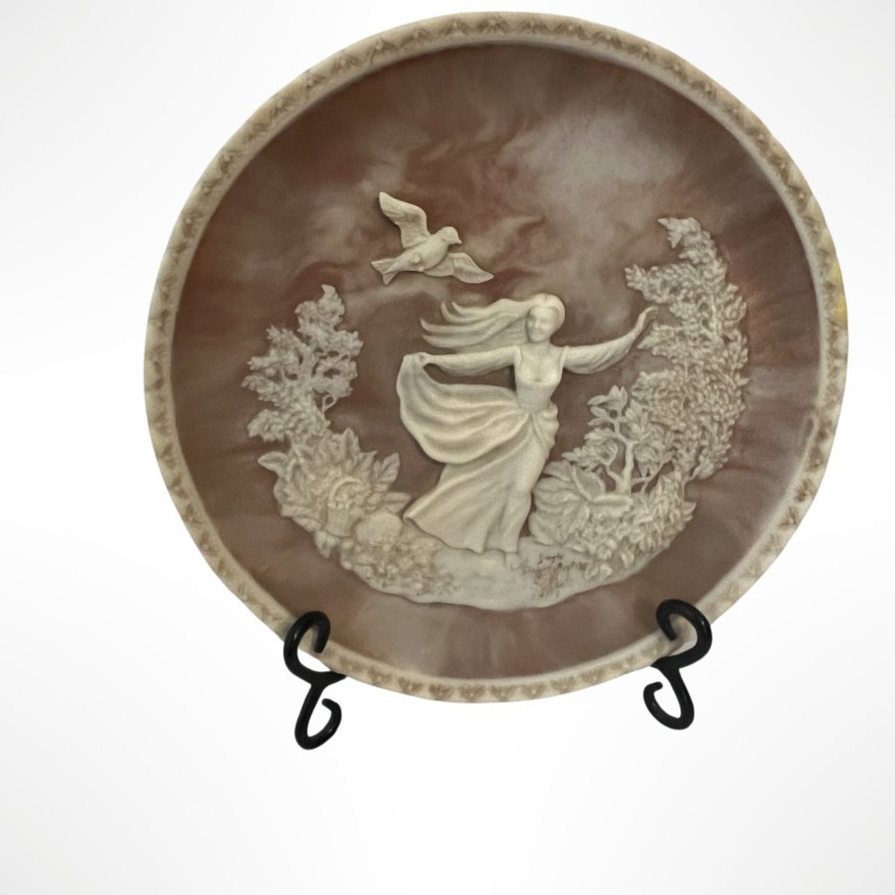 Inolay Stone Hand Crafted Art Plate -Romantic Poet Series To A Skylark -Shelly